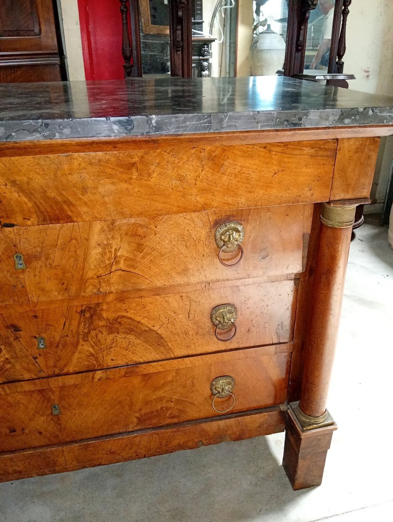 Empire-style walnut commode – black marble – 19th century