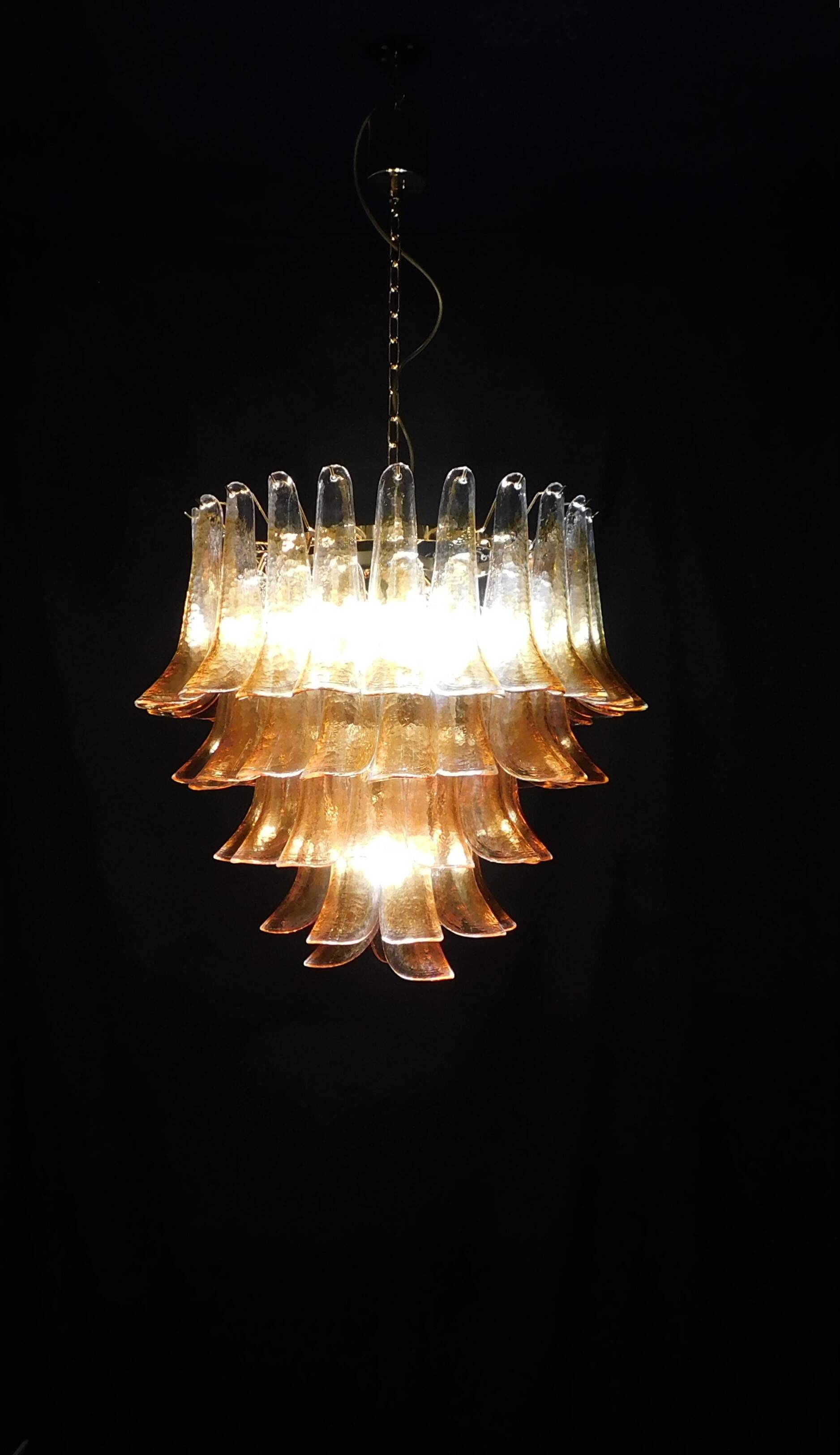 Vintage Murano chandelier, Murrina style, with amber glass petals.