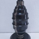 Art Deco metal lamp base with black and silver patina