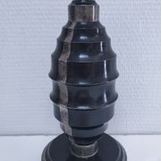 Art Deco metal lamp base with black and silver patina