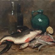 HST painting "Still Life with Fish" HST signed Nils II Forsberg