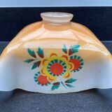 Vintage patterned painted glass pendant lampshade, Czechoslovakia