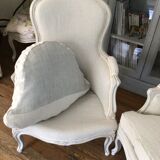 Pair of shepherdesses chalk linen fabric