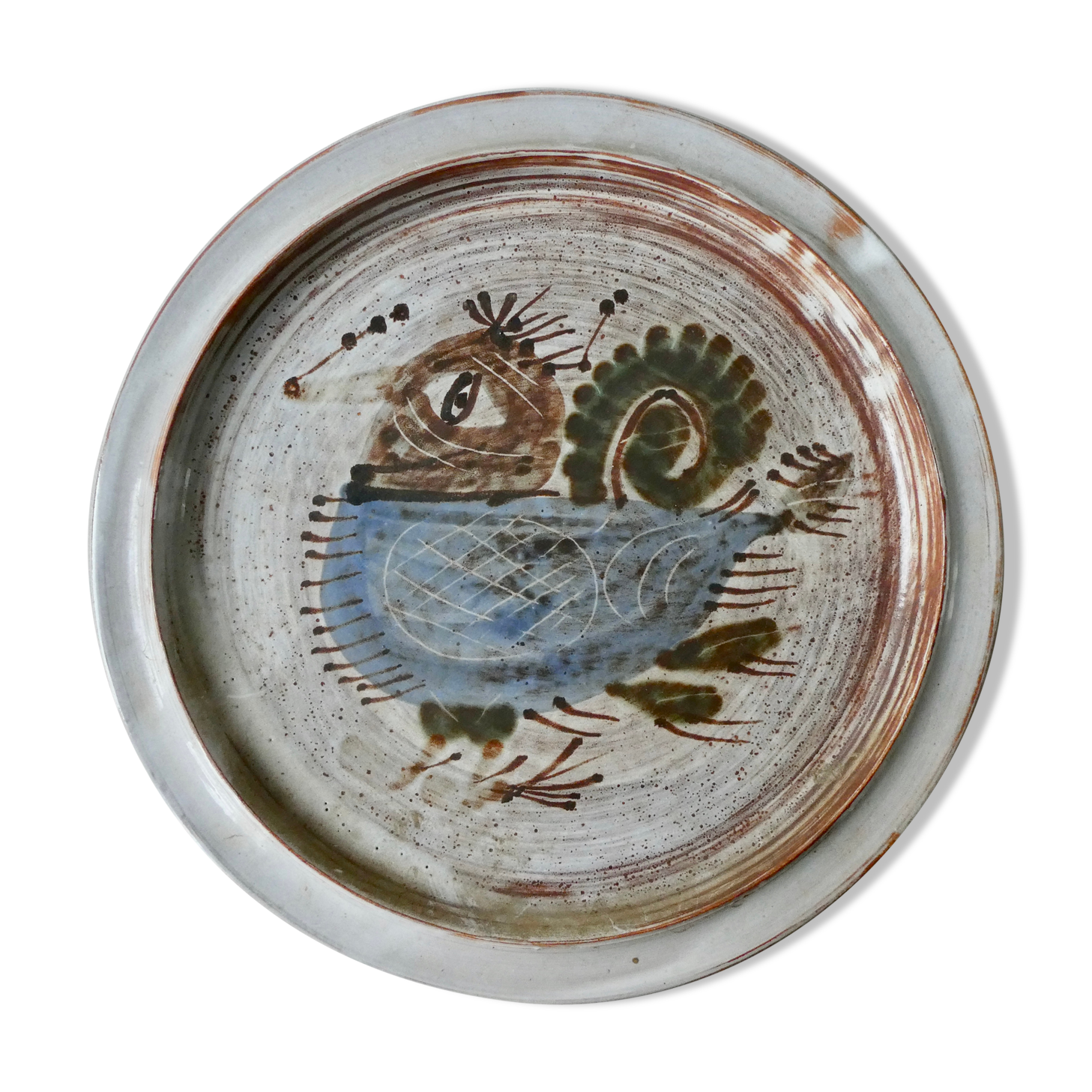 Ceramic plate by Michel Barbier, Vallauris, 50s
