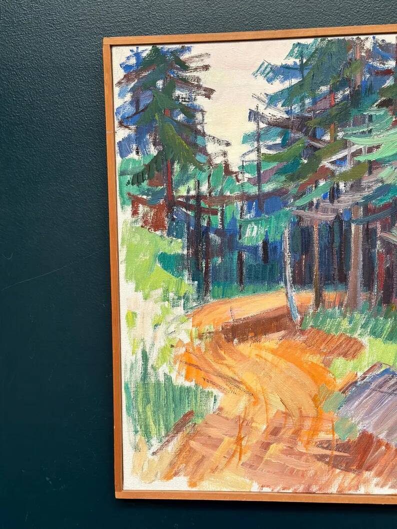 Swedish Oil on Canvas “Spår” by Gustaf Höglund, Vintage & Framed 57 × 49 cm