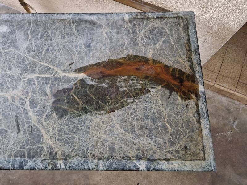 Brass coffee table with Alpine green veined marble top - 1960