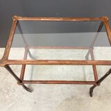 Desserte en bois et verre à roulettes