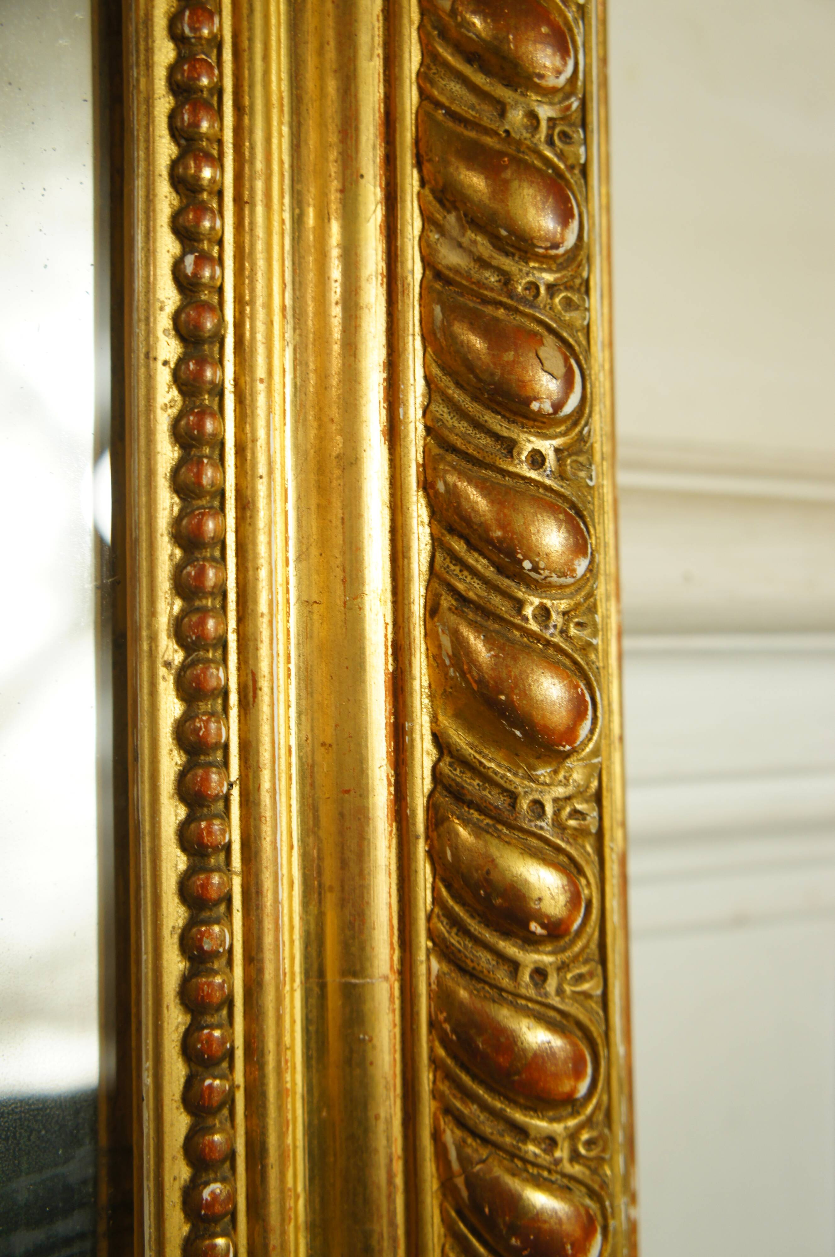 Miroir de style Louis XV doré feuille d'or, XIXe siècle - 142x90