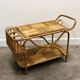 Rare large French Riviera rattan bar cart with bottle holder, 1960s