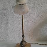 Brass lamp with art deco pearly opaline