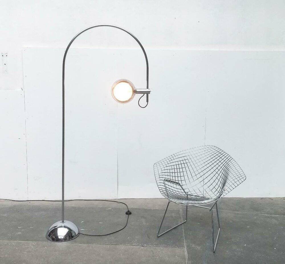 Chrome metal arc floor lamp Space Age mid-century by Cosack, 1960s