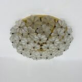Large Floral Crystal Glass Flush Lamp by Ernst Palme , 1970s