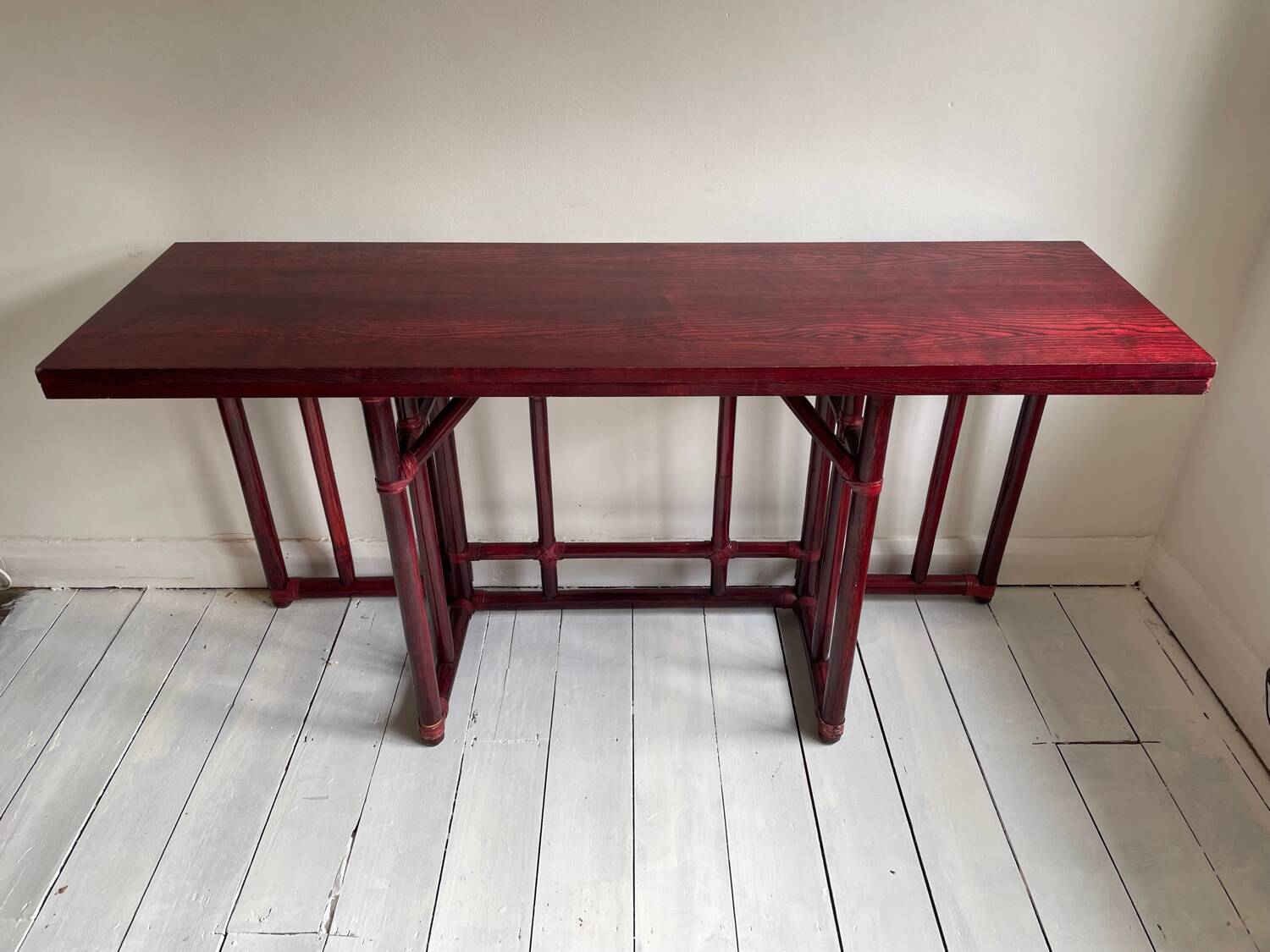 Console rabattable ou table de salle à manger en rotin Maugrion Mid-Century