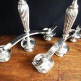 Pair of silver metal candlesticks / 3-branch silver metal candelabras.