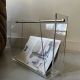 Porte revues en plexiglas et laiton - David Lange pour Roche Bobois, design 1970