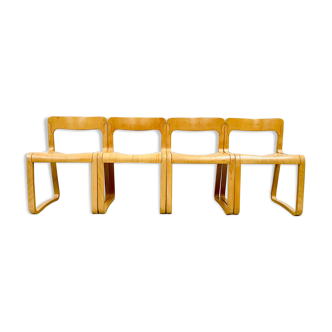 Lot de 4 chaises traîneau italiennes d'époque en hêtre contreplaqué moulé