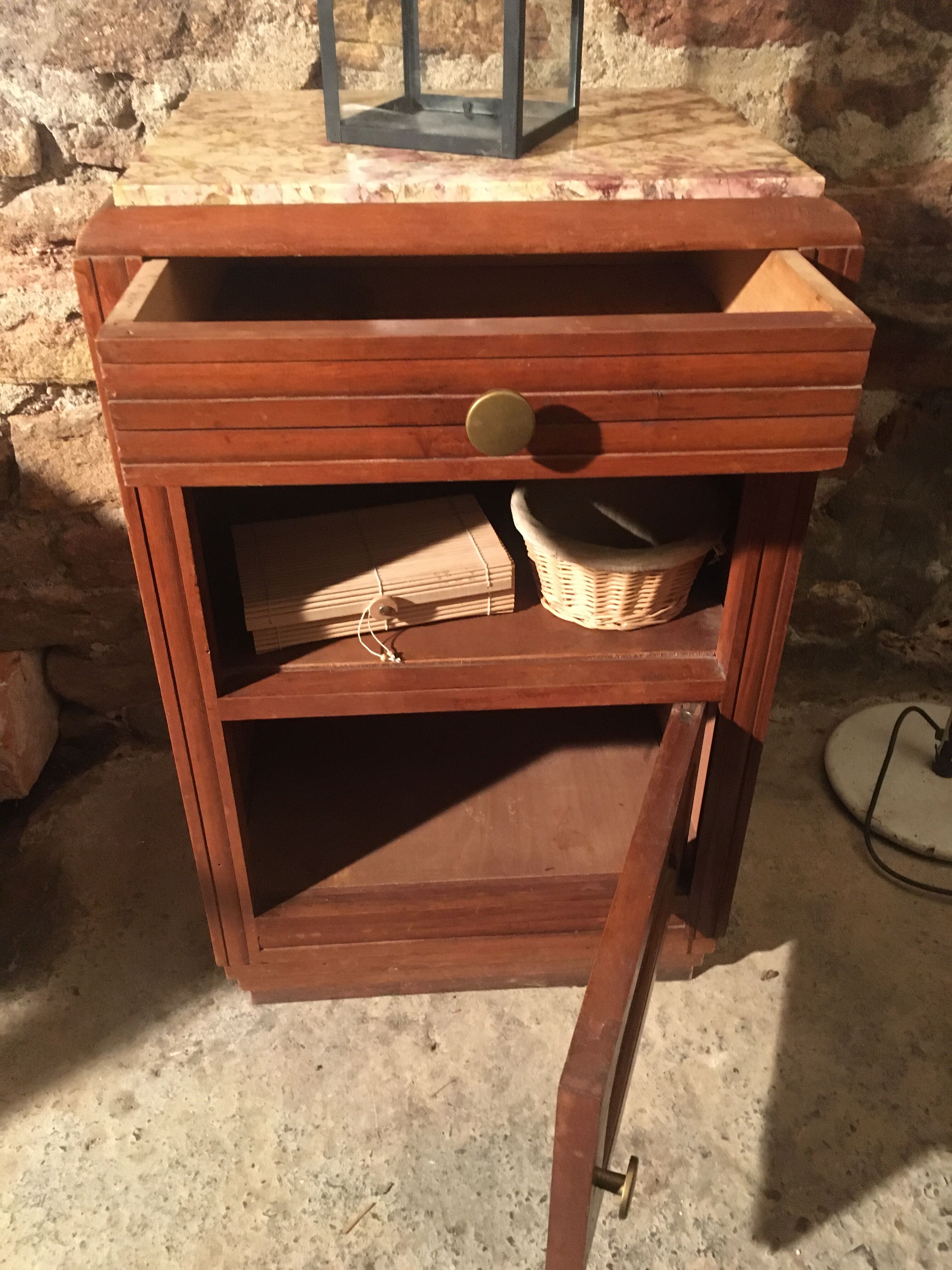 Beech bedside table on marble; 30/40s
