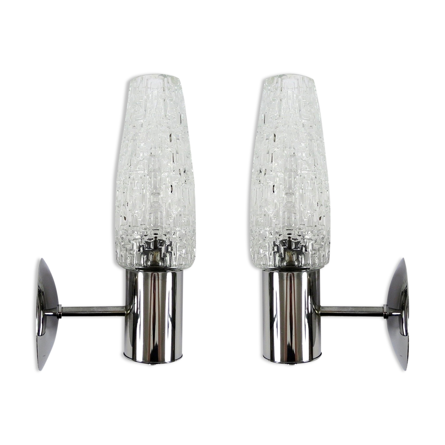 Set of two glass and chrome metal wall lamps, 1960s