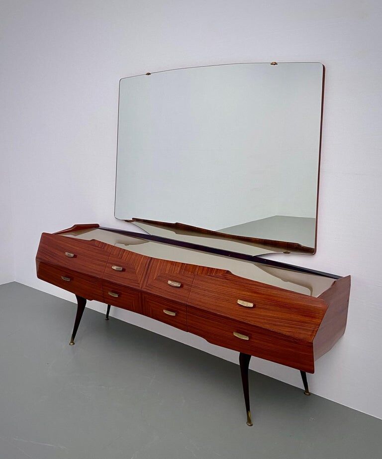 Wooden credenza with mirror Vittorio Dassi Italy 1960