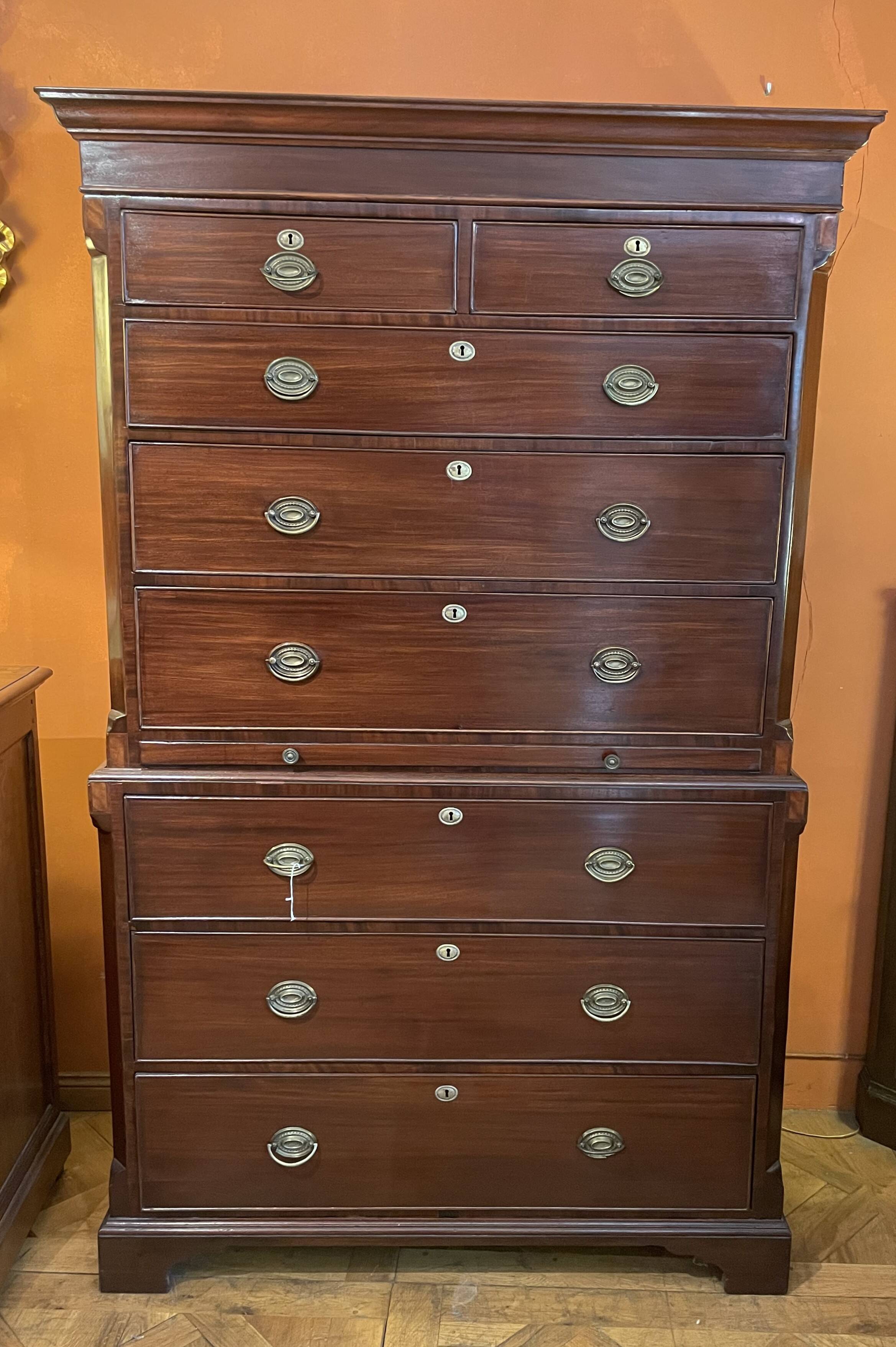 tallboy chest on chest in mahogany - 18th century