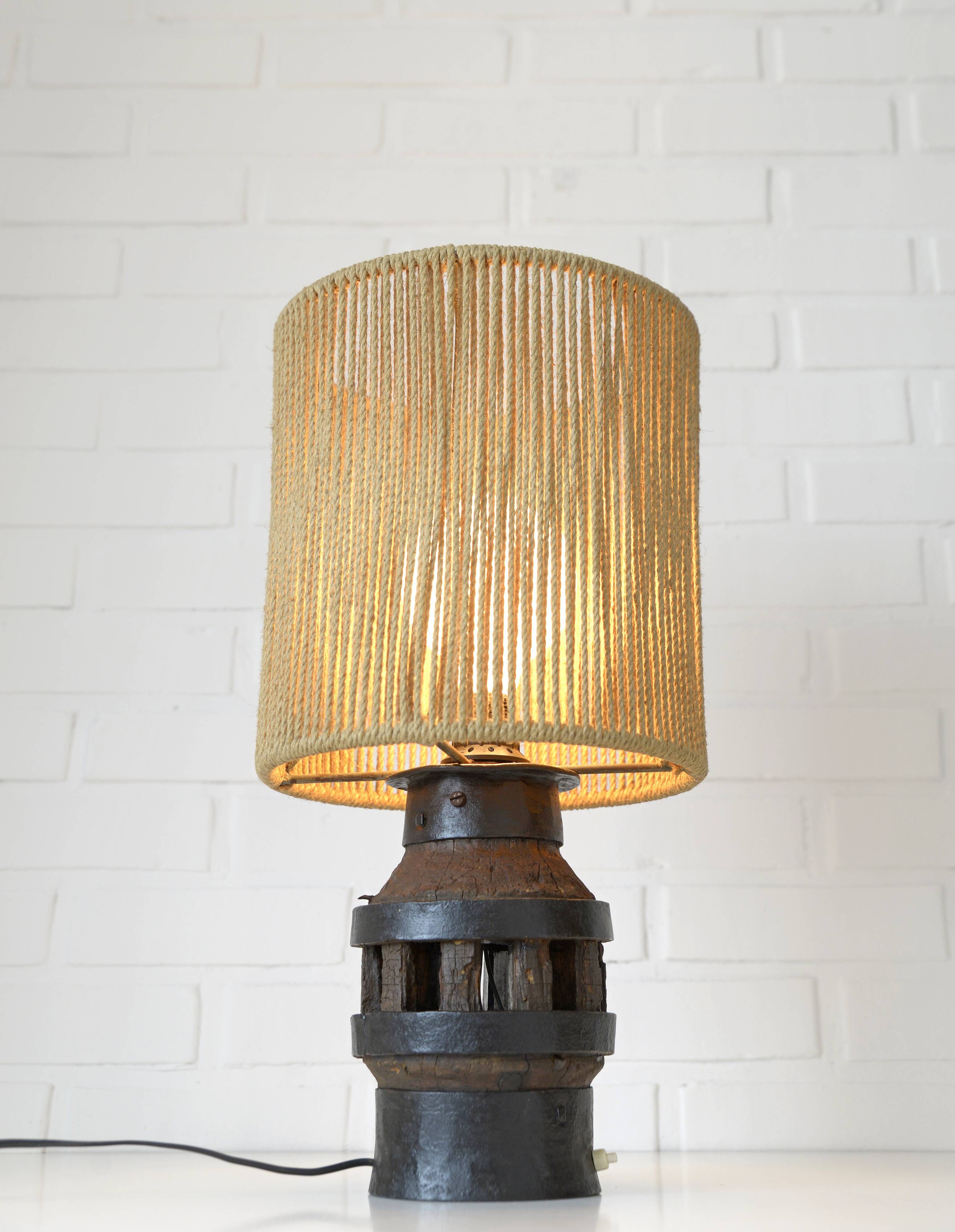 Vintage Floor Lamp Rustic Handmade Farmhouse Wood Wagon Wheel Light
