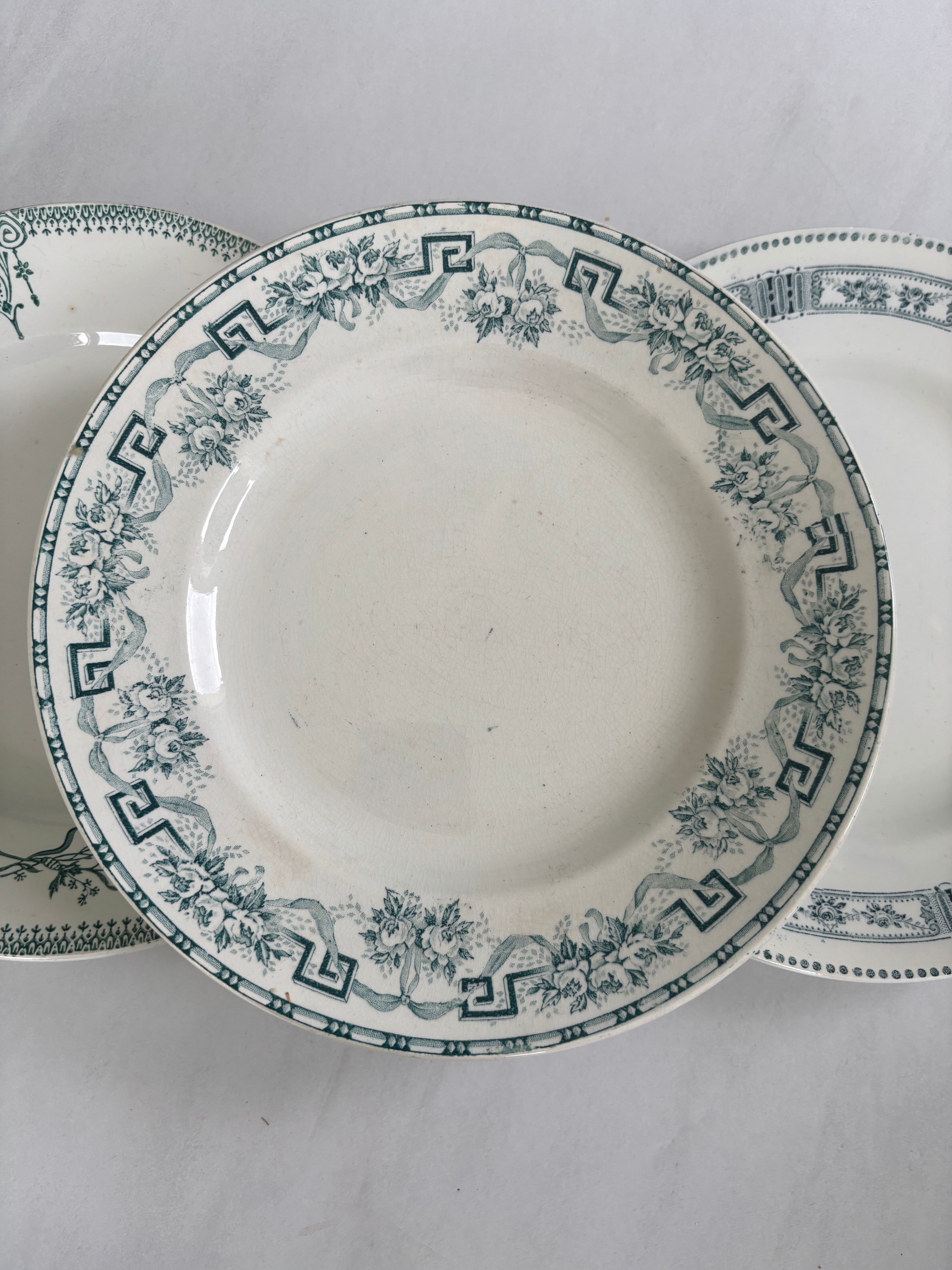 Lot of 6 blue-green ironstone plates, antique French earthenware.