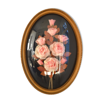 Vintage oval frame bouquet of roses 1980