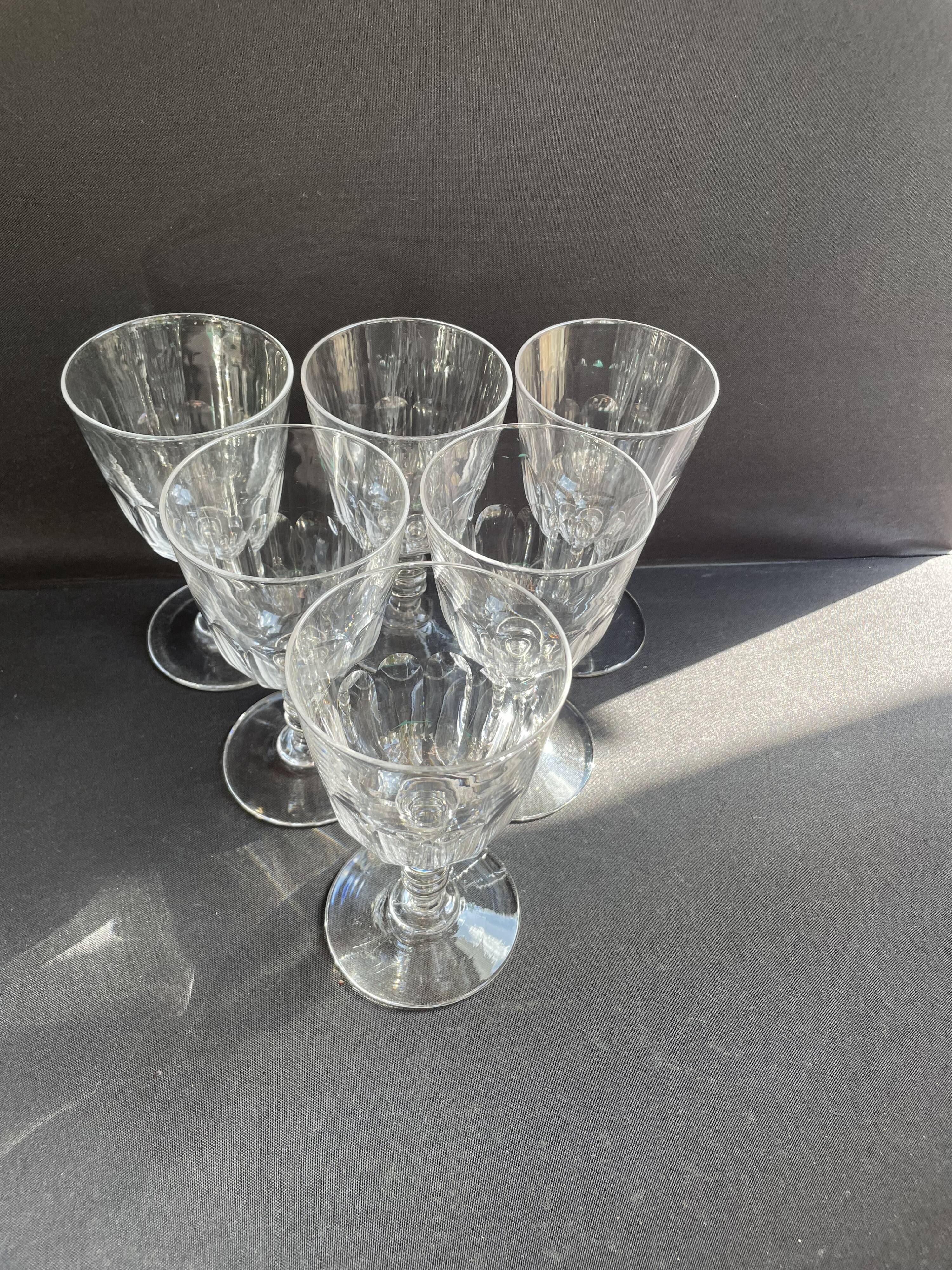 6 Baccarat Clermont 19th century wine glasses
