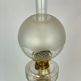 Kerosene lamp of brass with white opaline glass shade and yellow glass stem, 1860