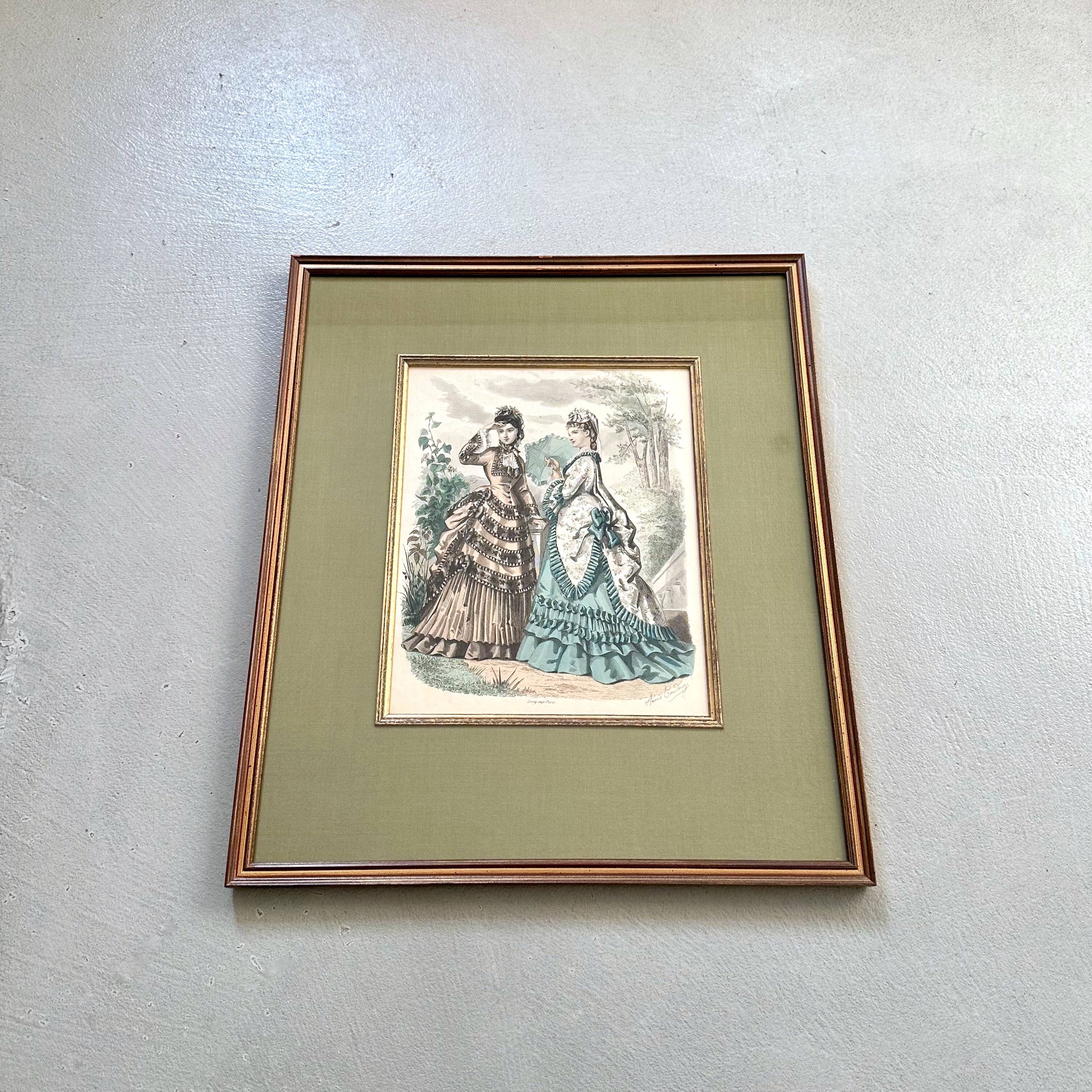Anais Toudouze illustration print, antique French fashion , France, art print in wooden frame