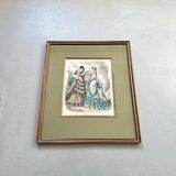 Impression d’illustration Anais Toudouze, mode Français antique, France, impression d’art dans un cadre en bois