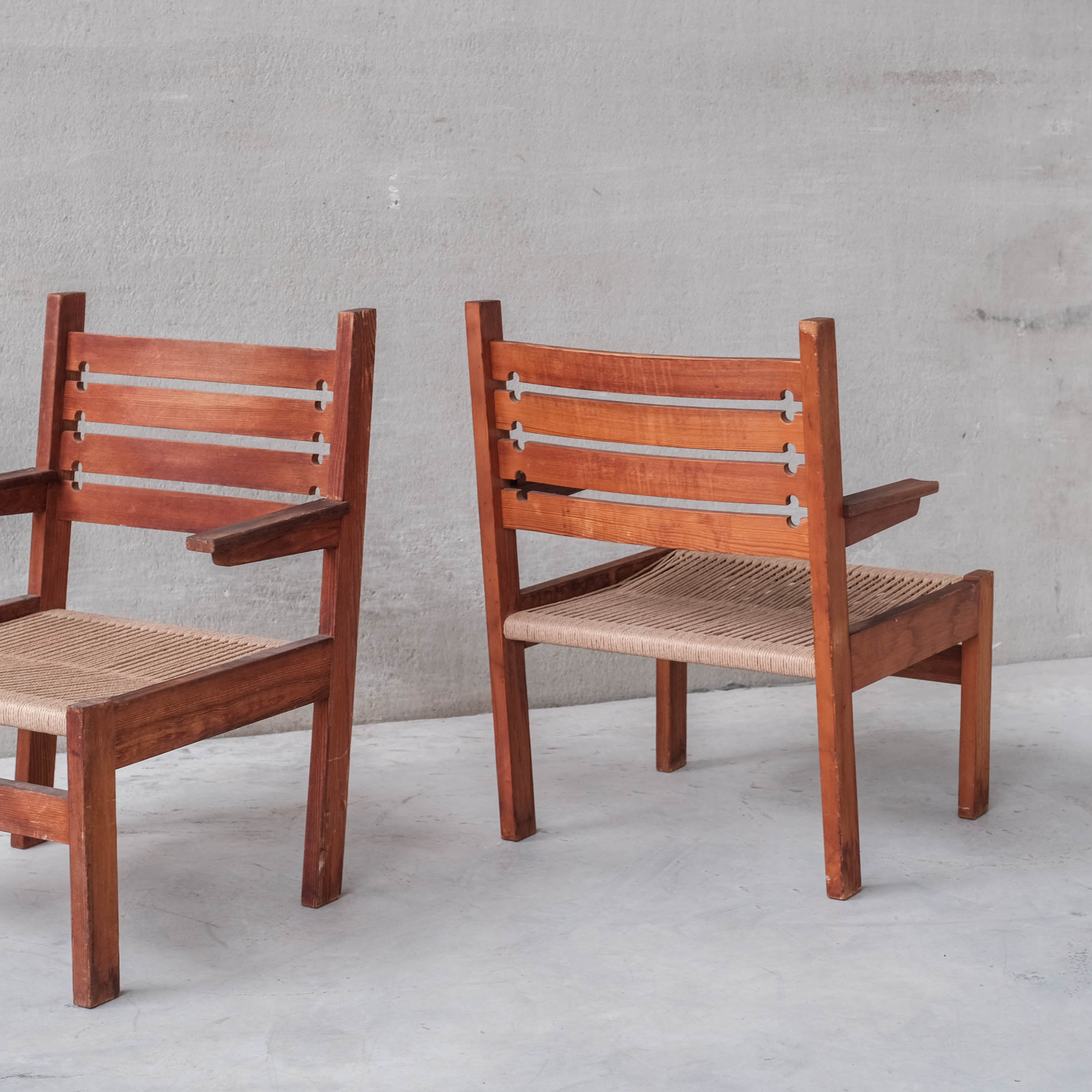 Pair of French Mid-century Cord Armchairs