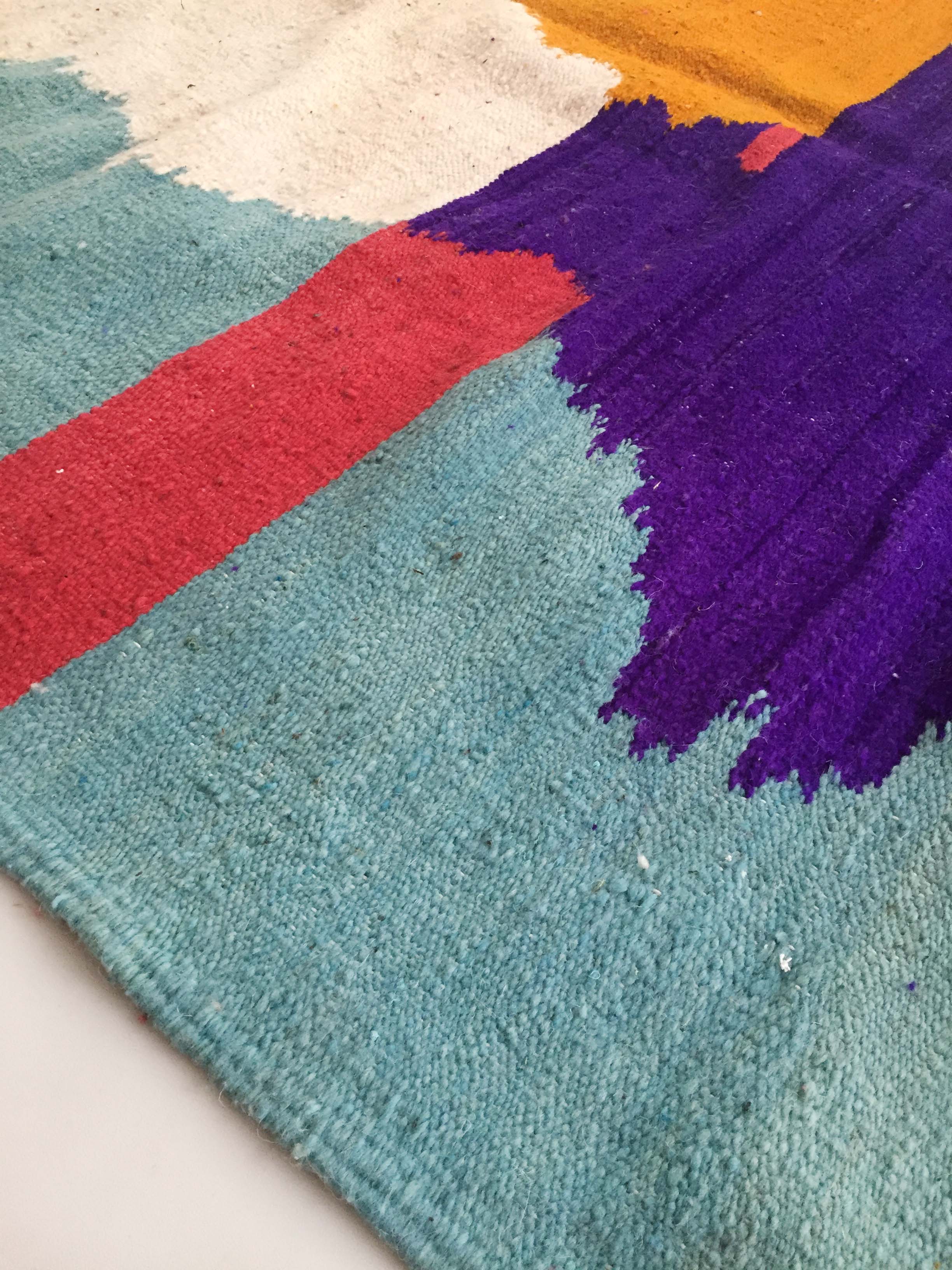 Moroccan Berber Kilim carpet ecru with colorful flats 290x179cm