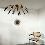 Old spider chandelier Italian metal, vintage Sputnik lamp 15 lights