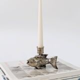 Vintage silver plated koi fish candle holder