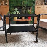 Vintage black rolling serving cart