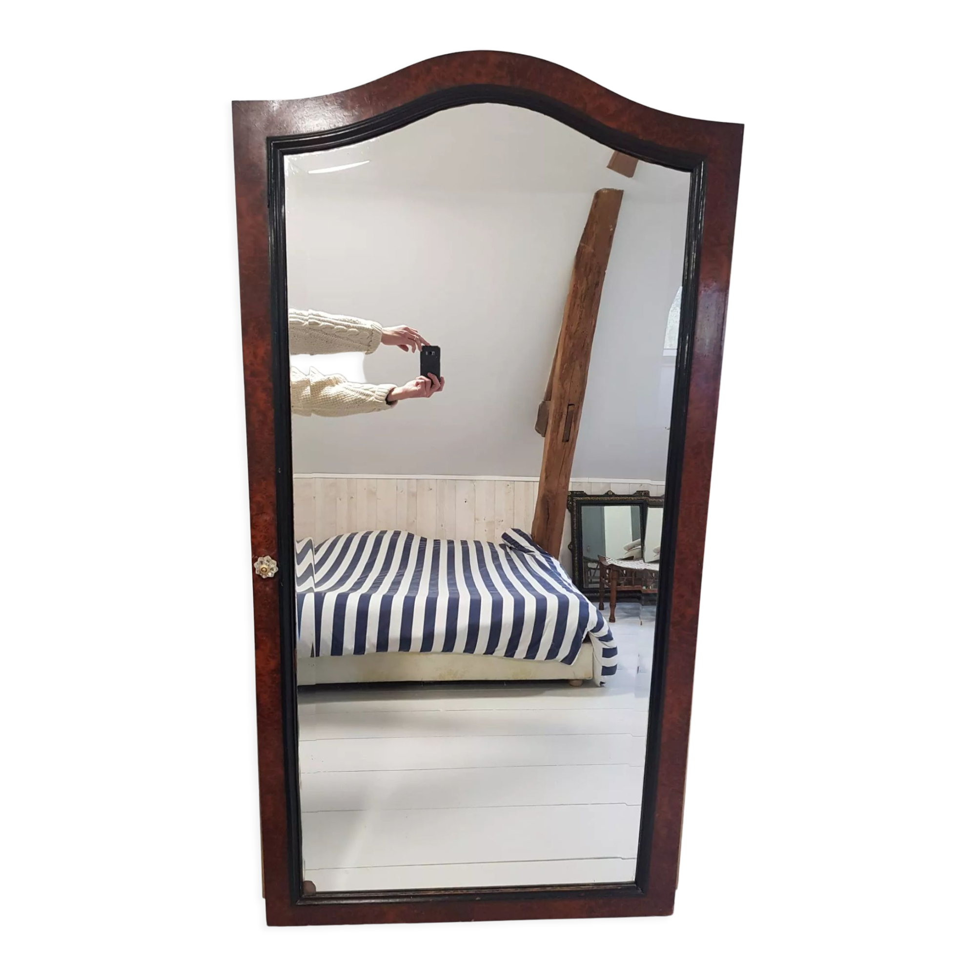 Beveled mirror in elm burl 163cm×65 cm