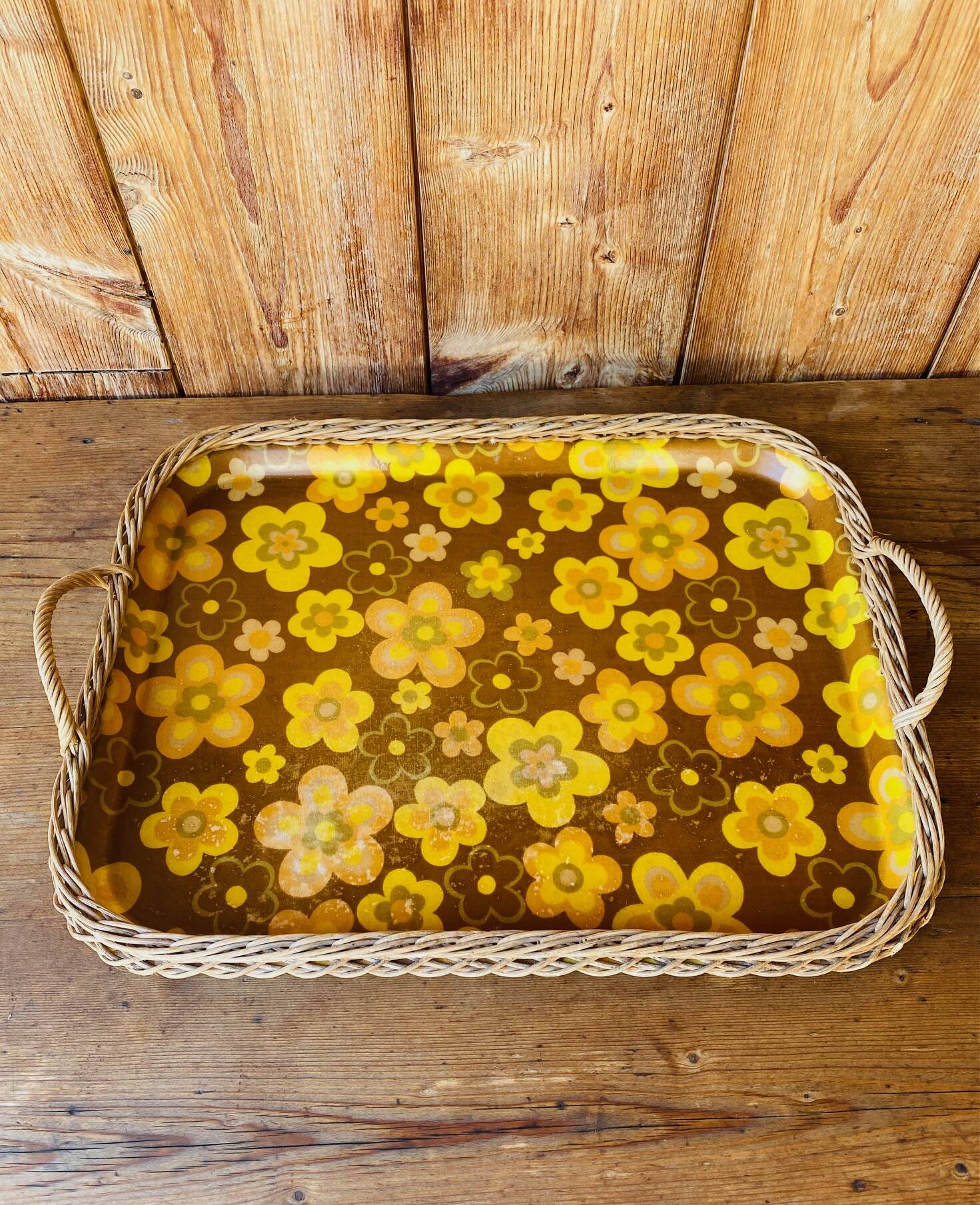 Vintage woven rattan tray