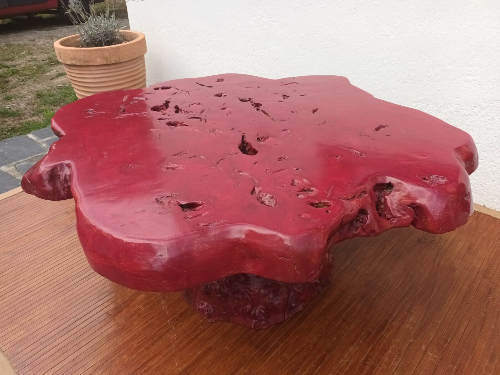 Brutalist coffee table magnifying elm