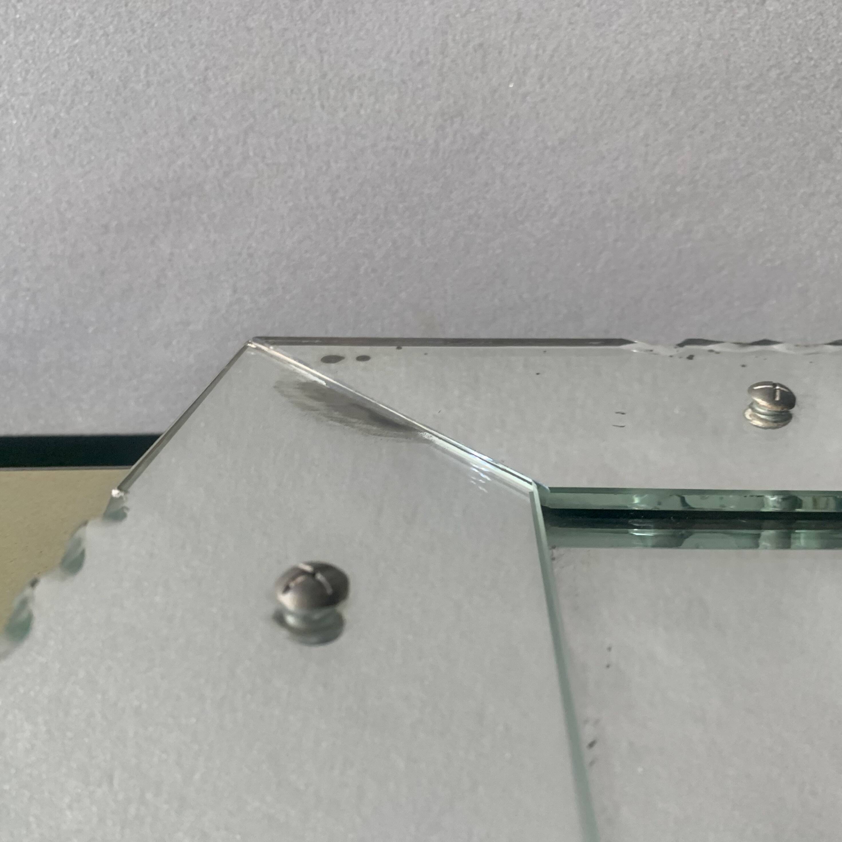 Rectangular Art Deco wall mirror inlaid and chiseled on wood