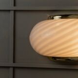 Vintage Murano white opaline glass wall lamp with brass fittings, 1970s Hollywood Regency, Italy