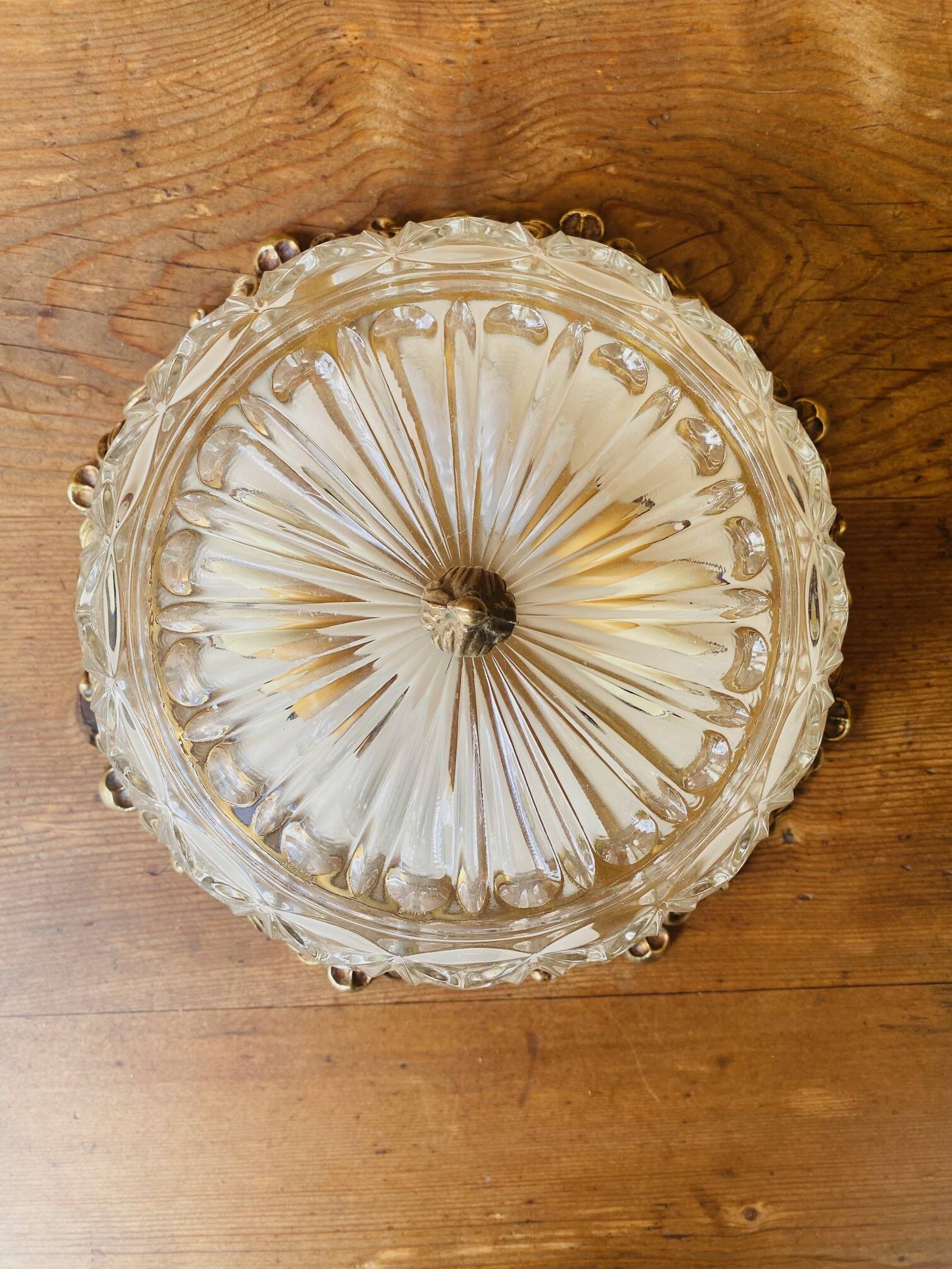 Glass and chiseled bronze ceiling light from the 50s/60s