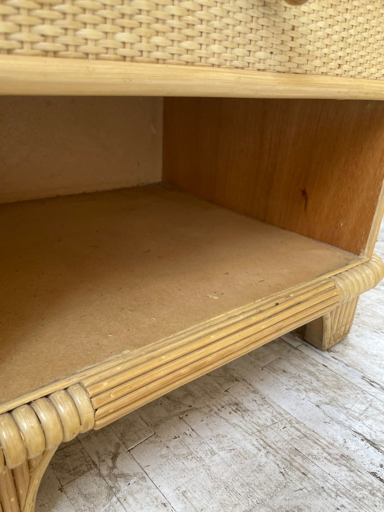Pair of travertine bedside and rattan palm tree "vivai del sud"