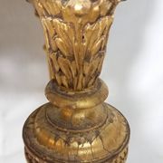 Napoleon III Pedestal Table (late 19th C.) Gilded and Carved Wood with Modern Black Top