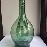 Pair of blown glass wine decanters in blue/green hues.