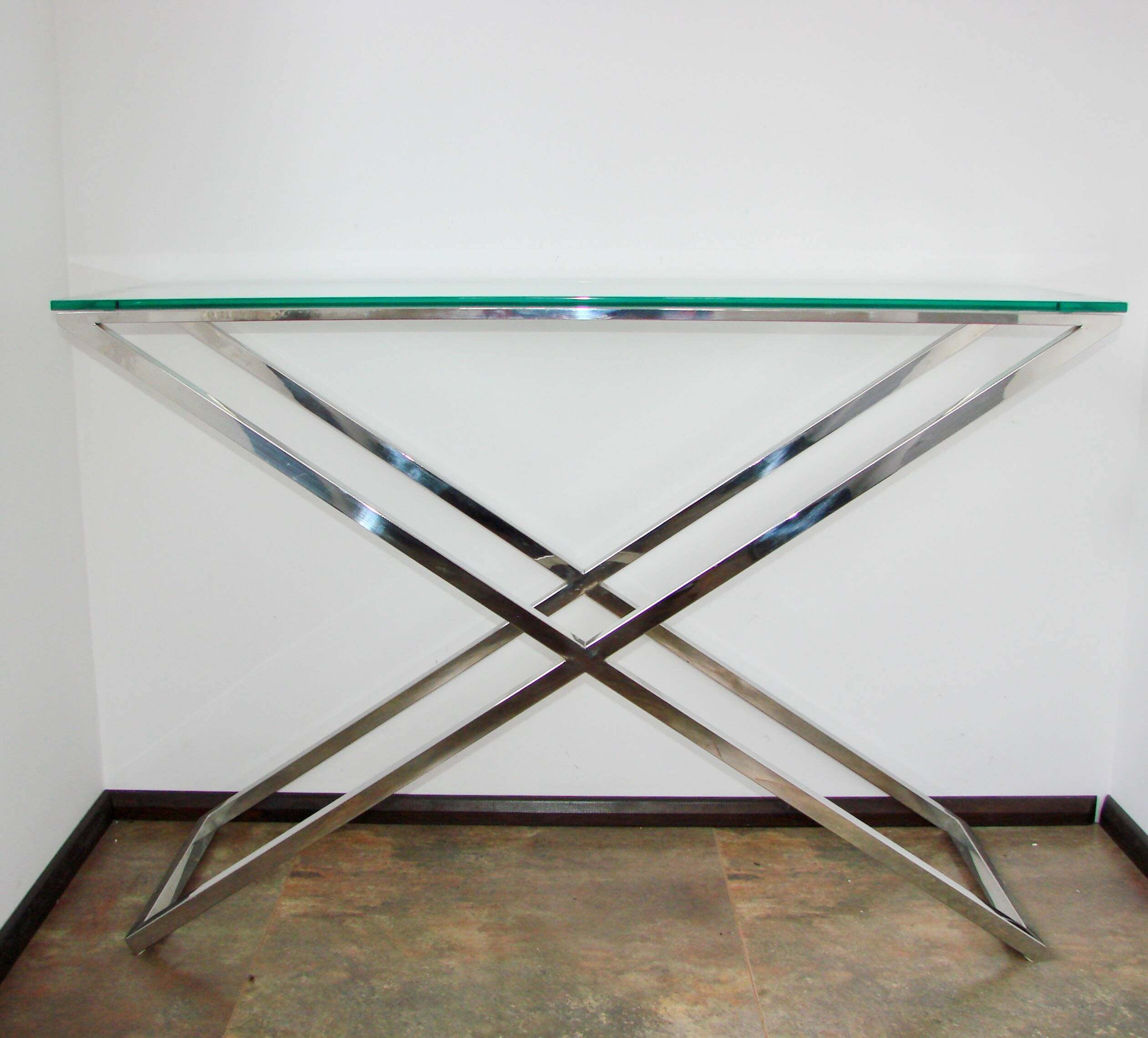 1990s-style Modern console table, chrome and glass, 120 cm