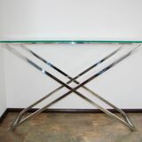1990s-style Modern console table, chrome and glass, 120 cm