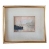 André Duculty (1912-1990) Charcoal and watercolor on paper "Evening mist on the Seine" Signed below