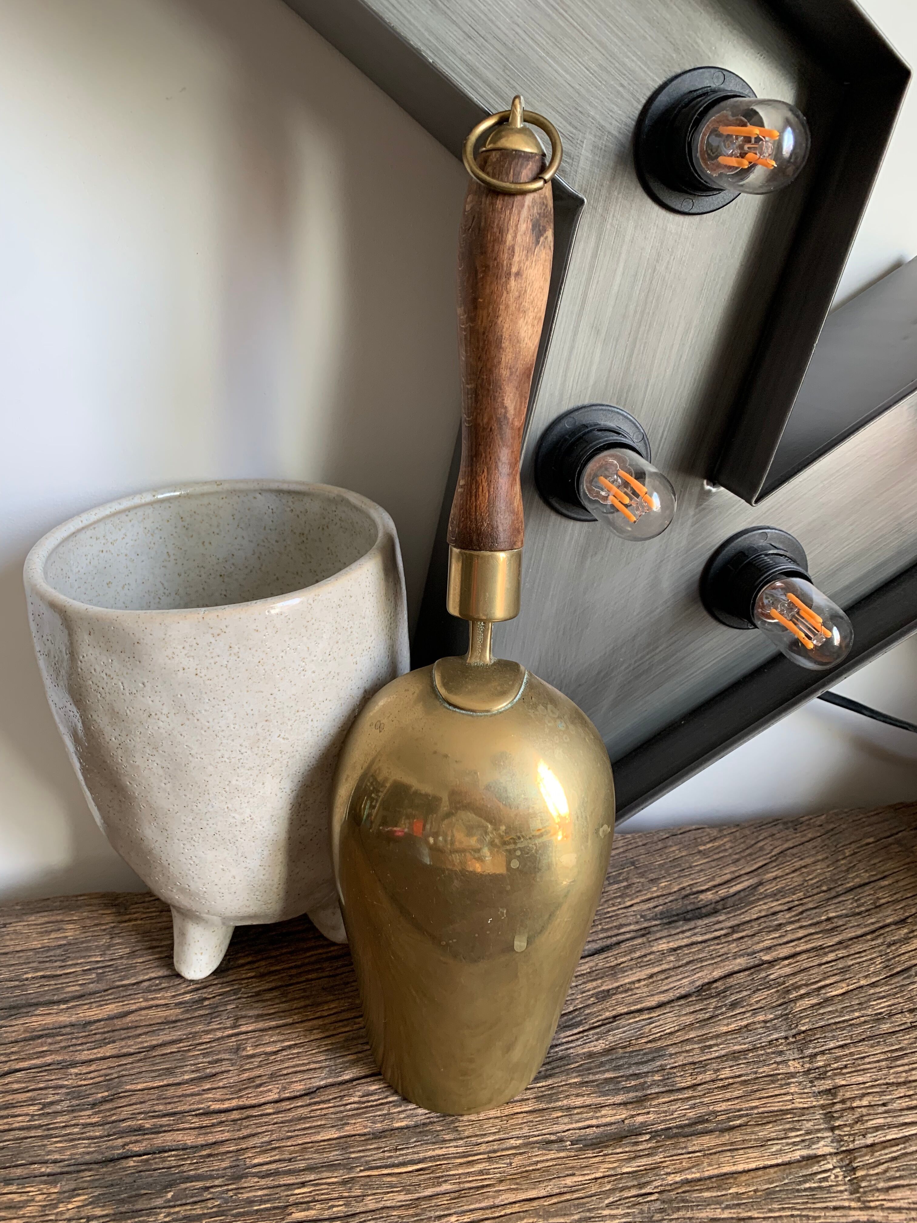 Vintage brass shovel & its pretty solid wood handle - In its juice!
