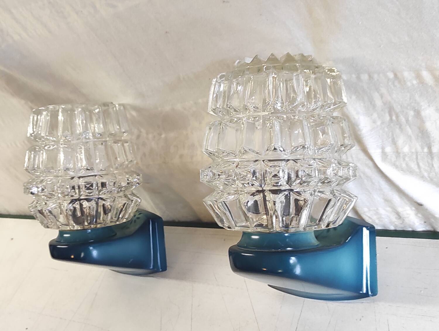 Blue glass and plastic wall lights - 1970s